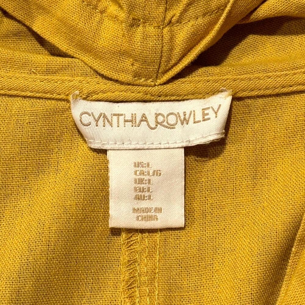 Cynthia Rowley Linen Dress L Mustard Yellow Lagenlook Cowl Neck Midi Minimalist - Picture 3 of 5